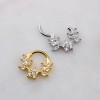 MULTI CLUSTER CZ FLOWER LEAVES SEPTUM HINGED SEGMENT HOOP RING 316L SURGICAL STEEL 
